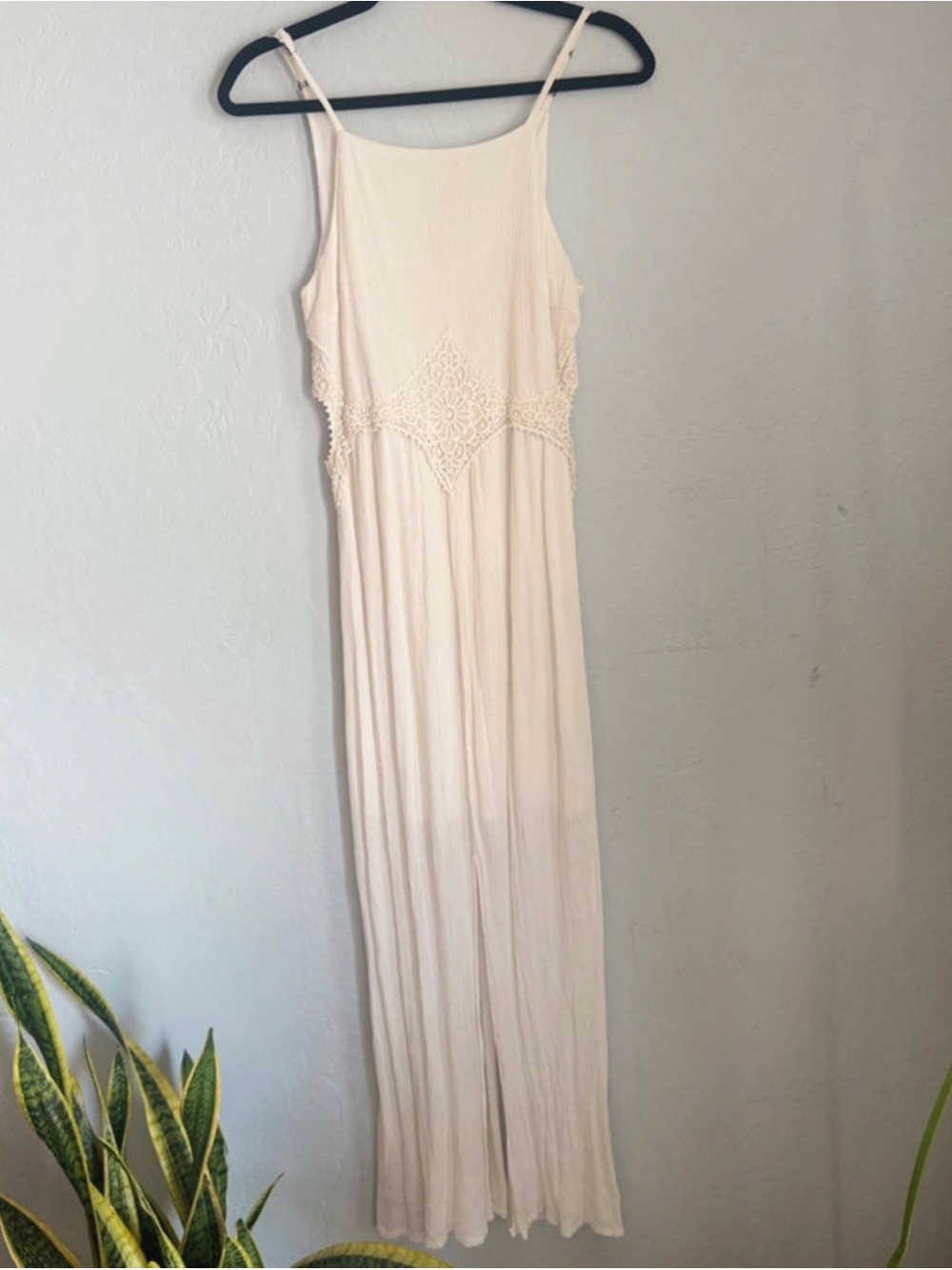 Xhilaration Cream Crochet-Accent Maxi Dress